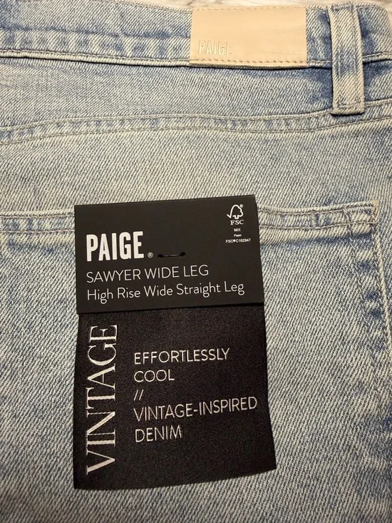 NWT PAIGE Sawyer Wide Leg Jeans Women’s Size 33 Anja Split High Rise $269 - Picture 7 of 9